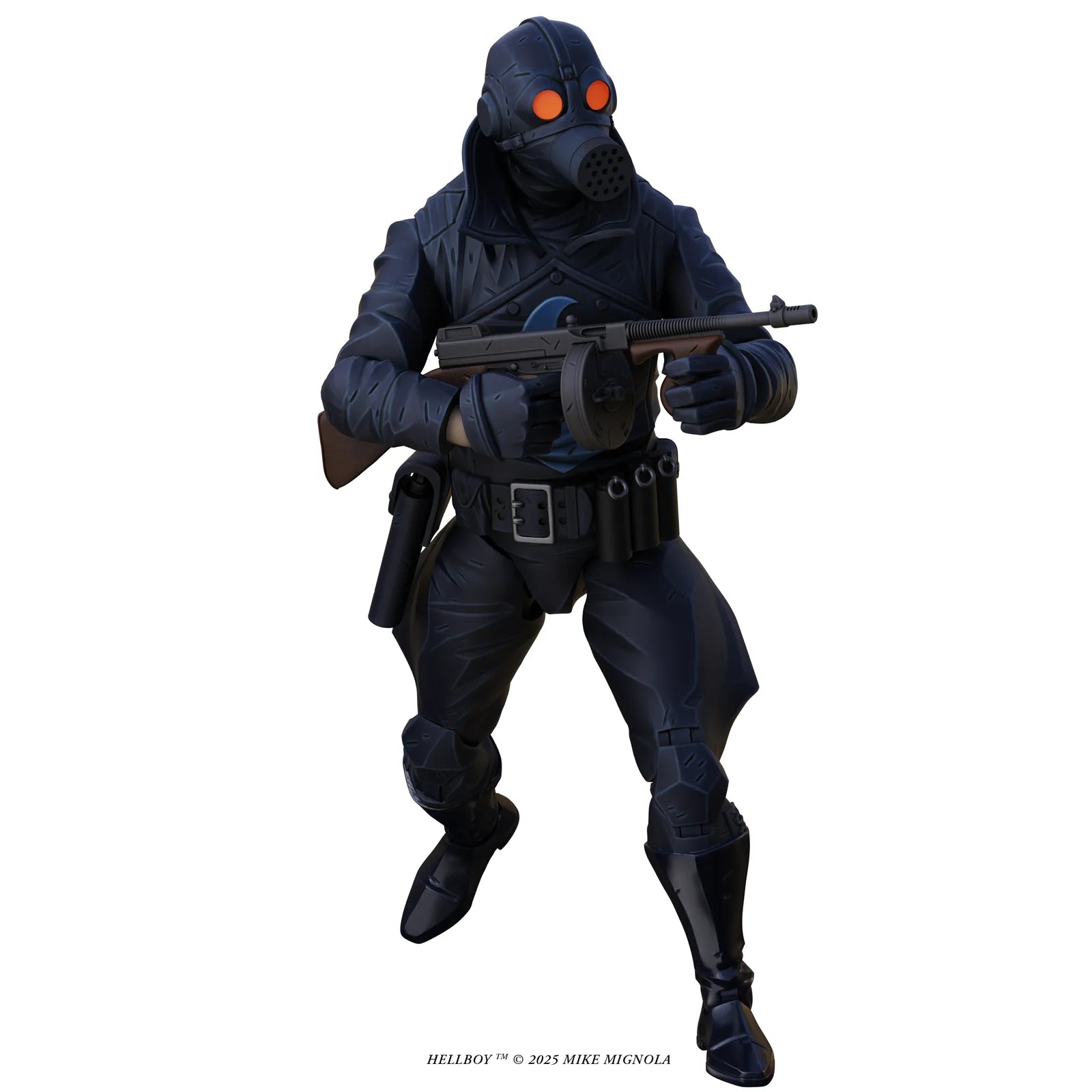 Lobster Johnson 1:12 Scale Action Figure Wave 1 (The Iron Prometheus) by Boss Fight Studio posed with gun by Go Figment