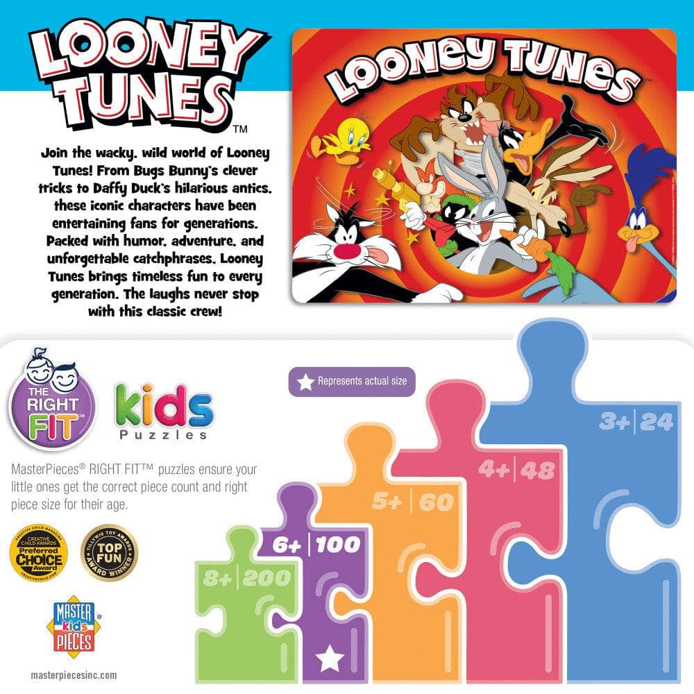 Looney Tunes 100 piece That's All Folks jigsaw puzzle by Master Pieces featuring classic characters and packaging design
