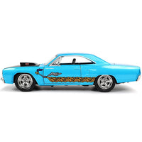 Go Figment Hollywood Rides 1970 Plymouth Road Runner 1:24 scale die-cast vehicle in blue with detailed decals