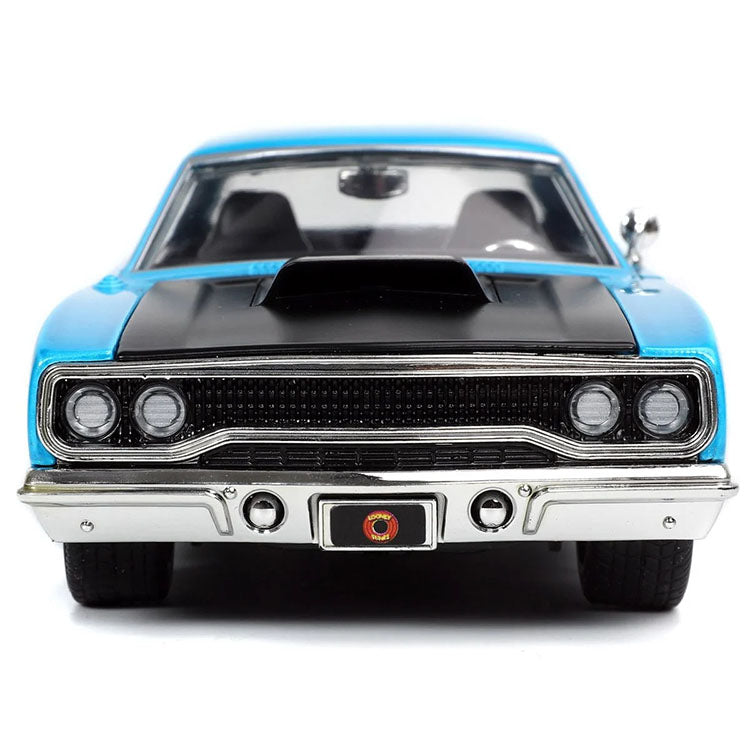Front view of Go Figment 1970 Plymouth Road Runner die-cast vehicle with detailed grille and hood scoop