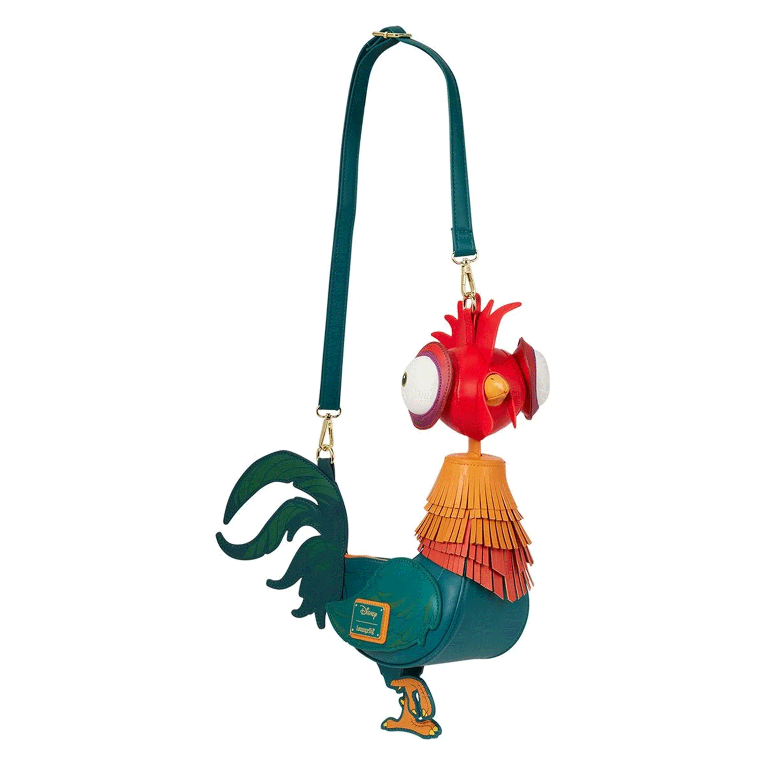 Loungefly Moana HeiHei character-shaped faux leather crossbody bag with vibrant colors and adjustable strap