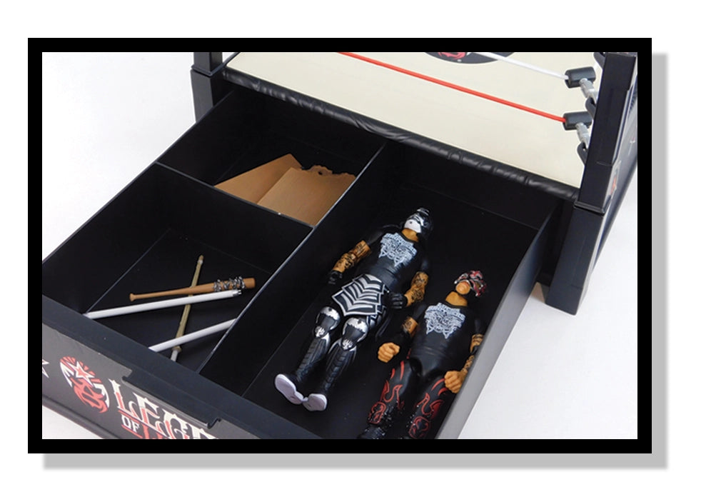 Wrestling Ring Playset Legends of Lucha Libre Premium 1:12 Scale 6" by Boss Fight Studio Llc with figure storage and accessories