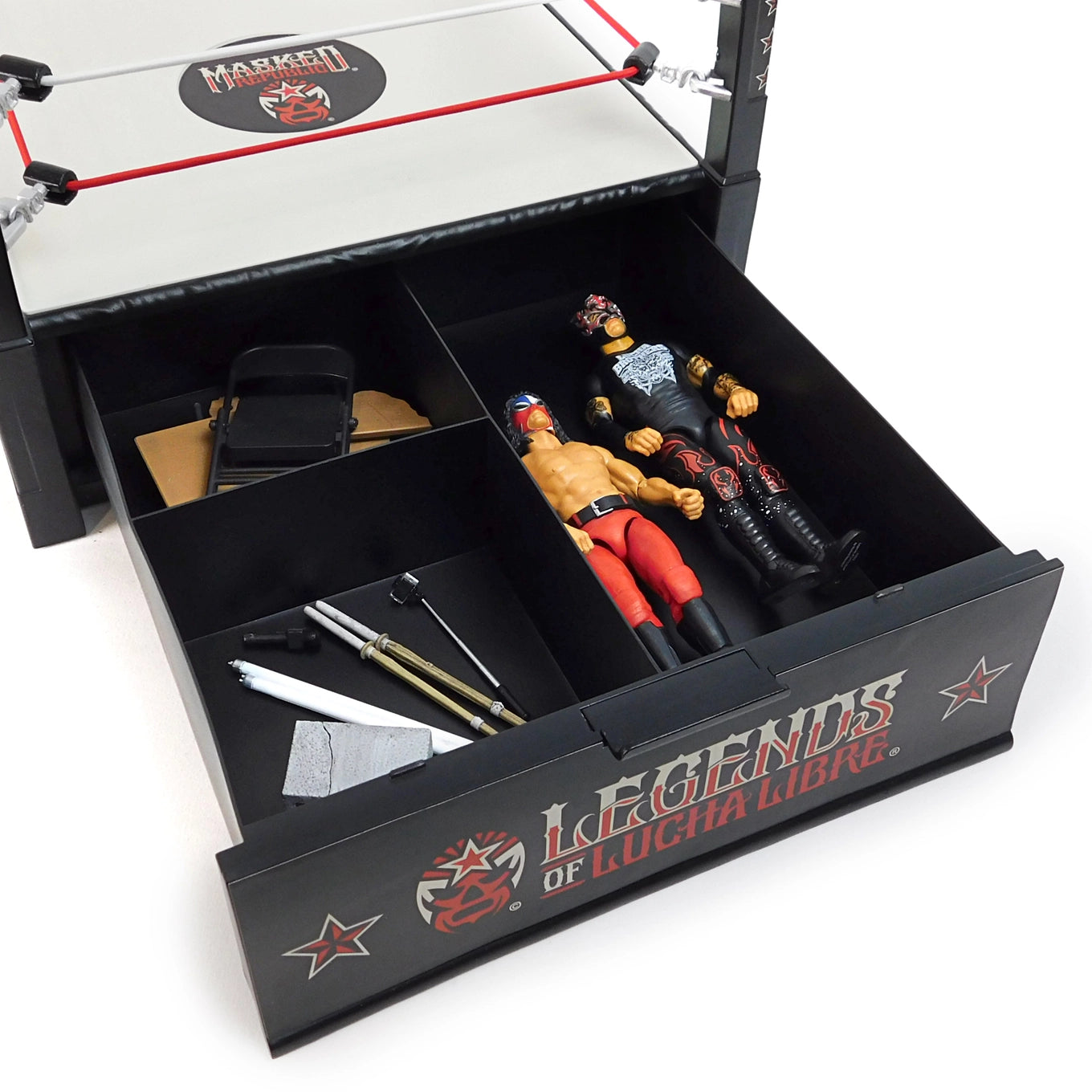 Wrestling Ring Playset Legends of Lucha Libre Premium 1:12 Scale 6" with storage drawer and collectible figures by Boss Fight Studio Llc