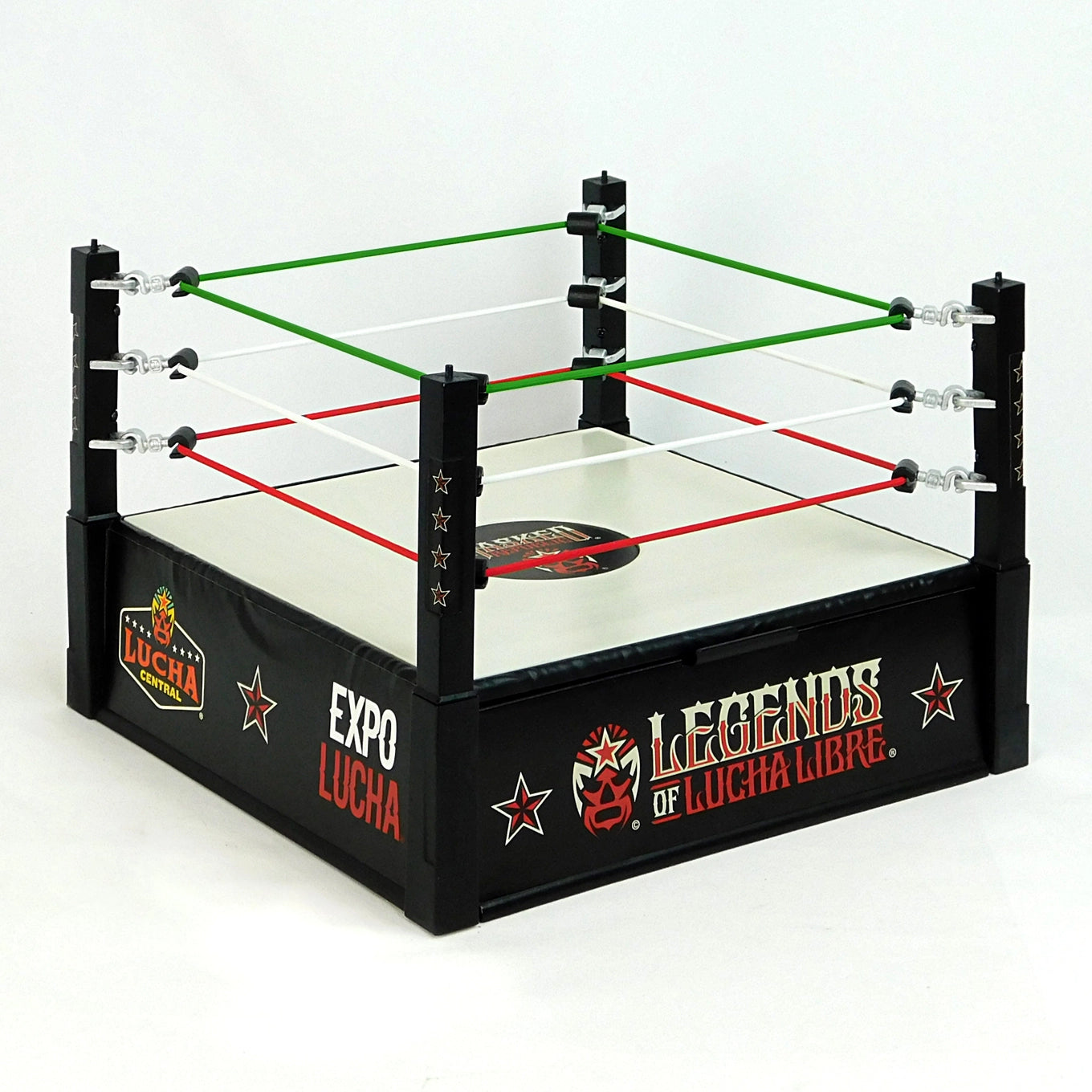 Wrestling Ring Playset Legends of Lucha Libre Premium 1:12 Scale 6" by Boss Fight Studio Llc with colored ropes and detailed design
