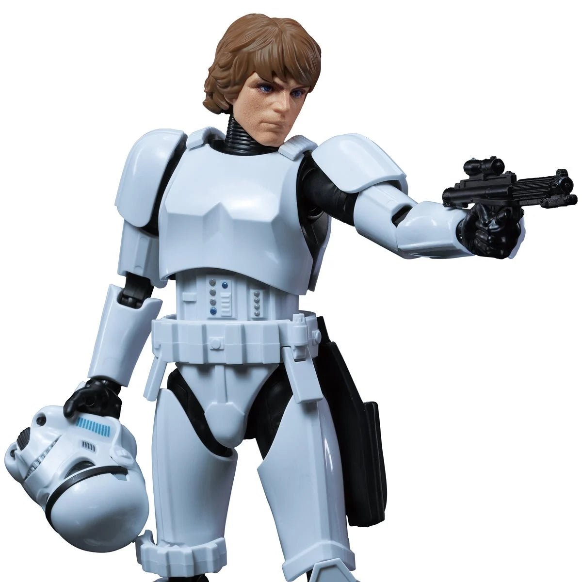 Star Wars: A New Hope Luke Skywalker Stormtrooper Disguise Version Blokees Model Kit by Hasbro holding blaster and helmet.