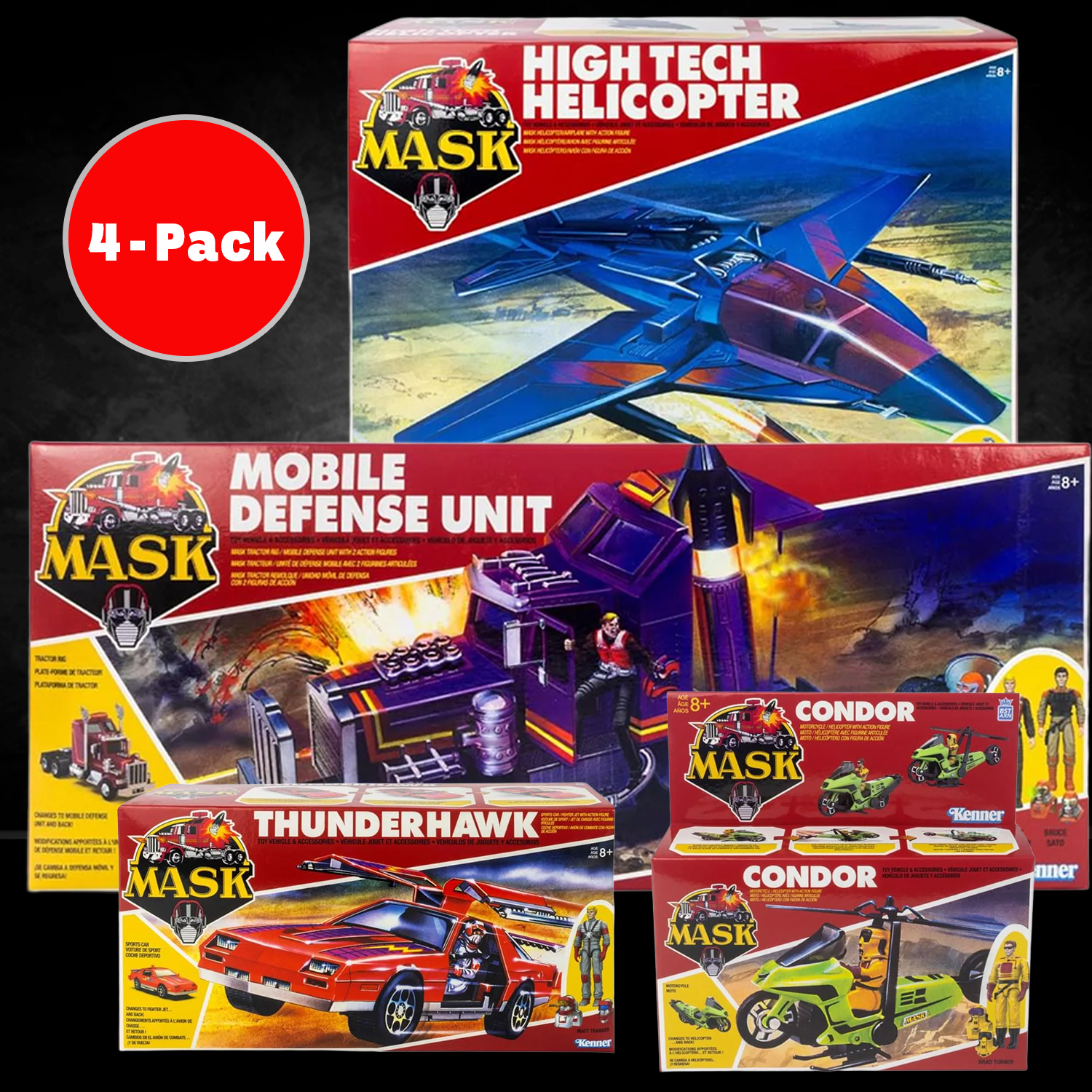 M.A.S.K. 4 Pack Complete Set Vehicle BUNDLE Action Figure Set (MASK) by Loyal Subjects with helicopter and defense vehicles