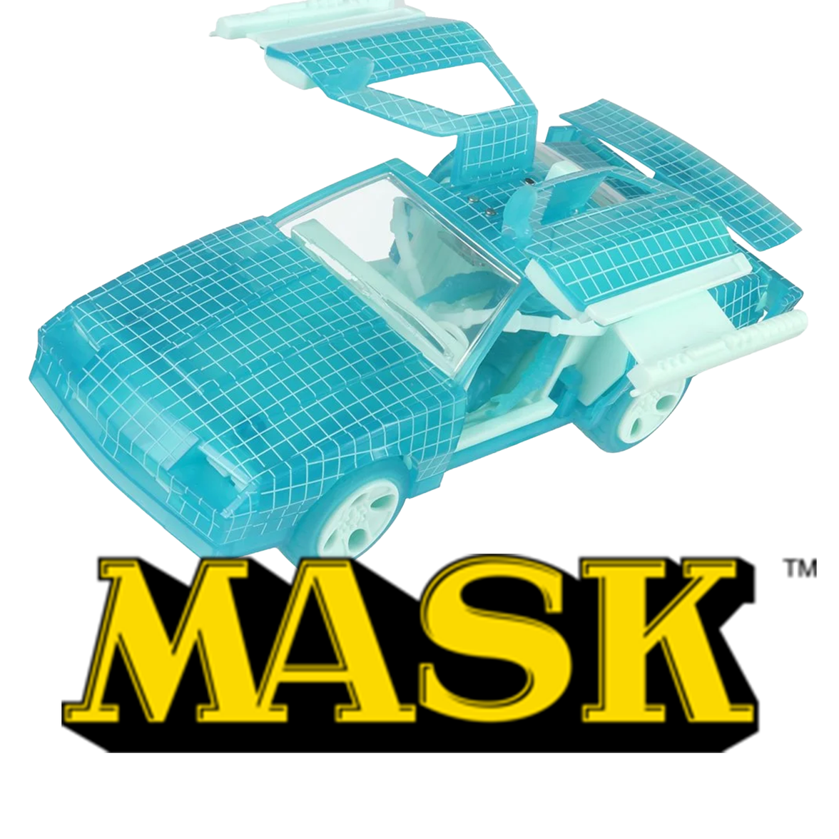 Blue MASK transforming vehicle with raised panels and MASK logo