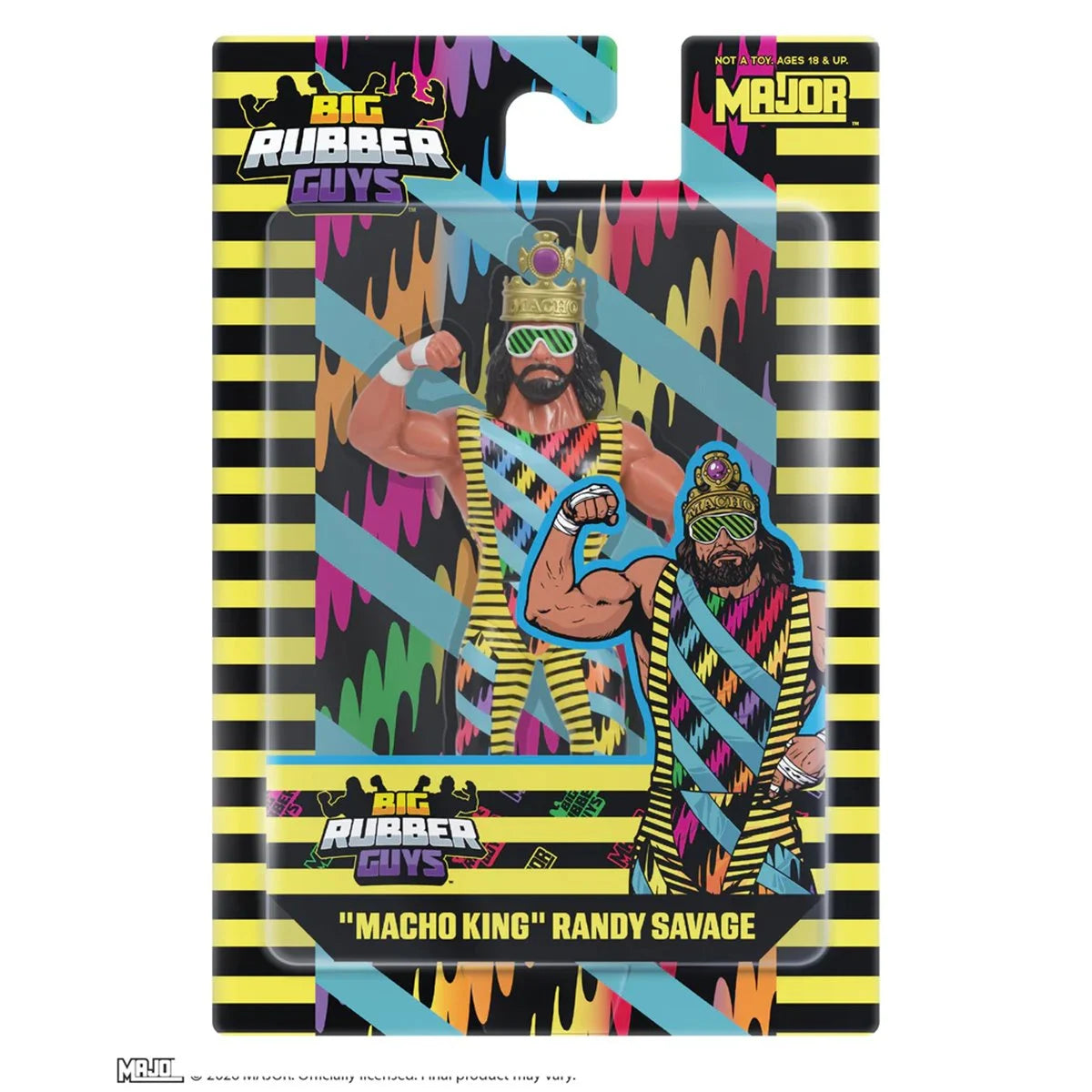 Macho King Randy Savage Major Big Rubber Guys 1:9 Scale 8-Inch Posed Wrestling Figure in colorful attire by Major in packaging