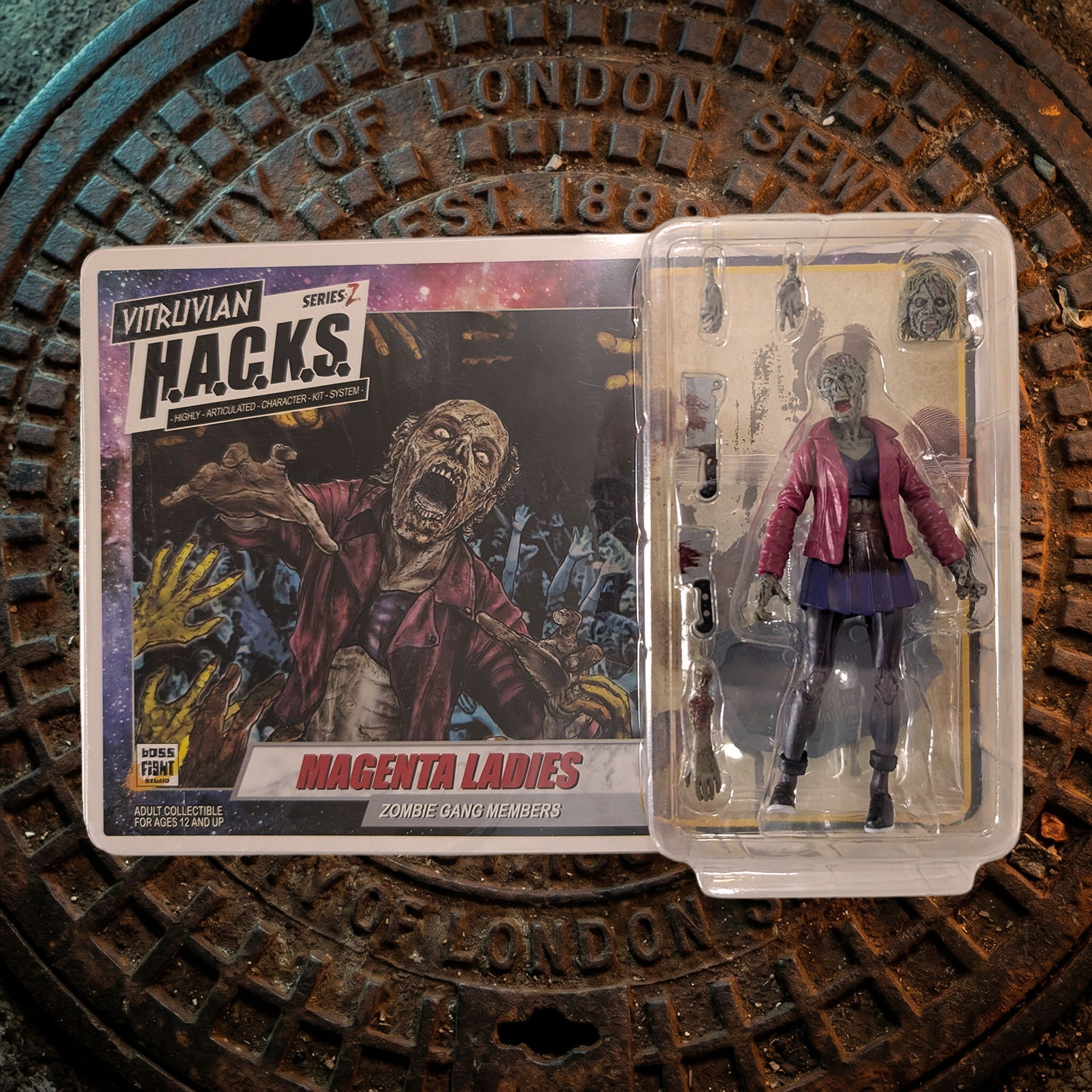 Vitruvian H.A.C.K.S. Zombie Land Complete Set Diorama and 10 Z-Series Action Figure Lot by Boss Fight Studio Llc with Magenta Ladies figure
