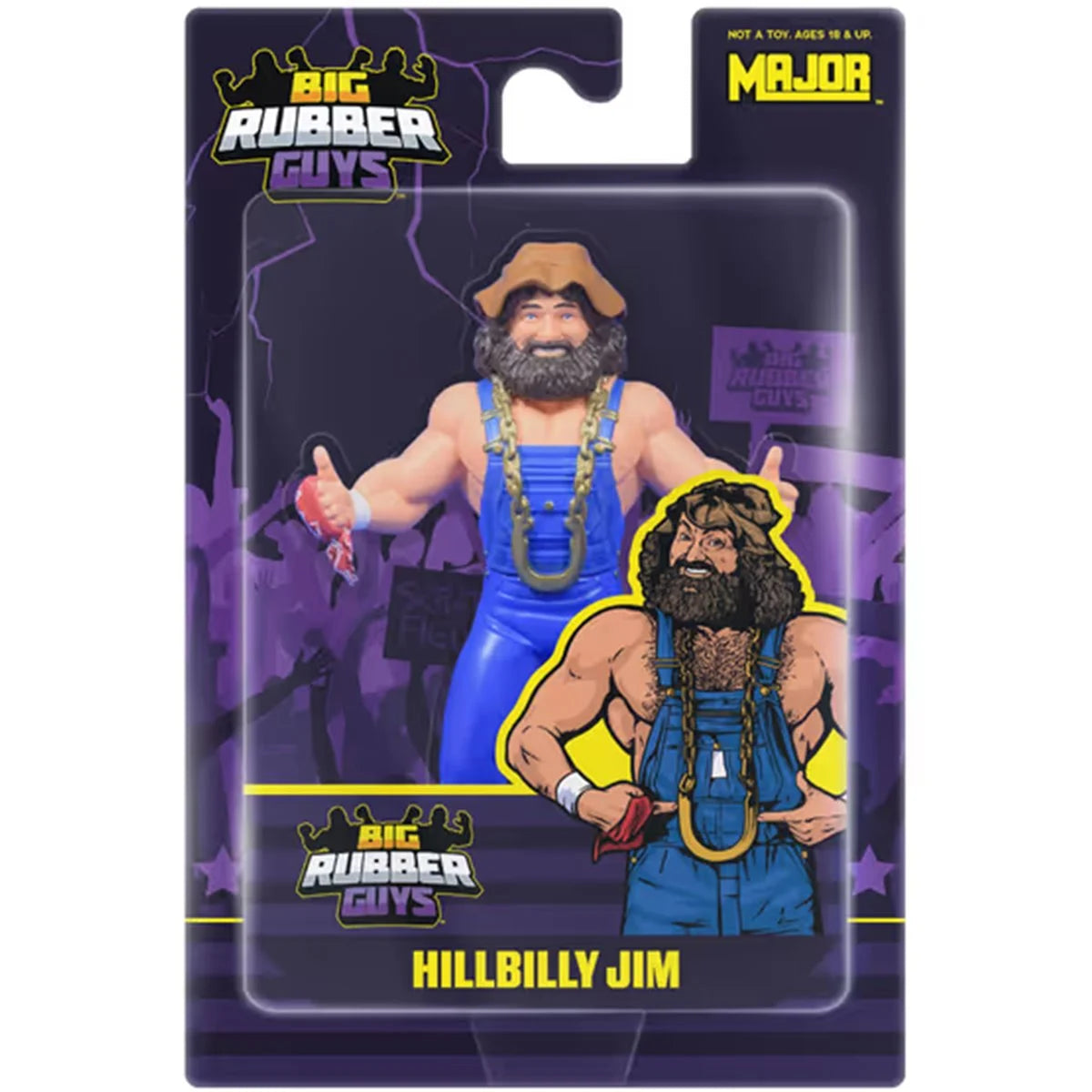 Hillbilly Jim Major Big Rubber Guys 1:9 Scale 8-Inch Posed Figure by Major Wrestling Action Figures in blue overalls
