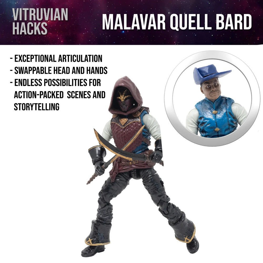 Malavar Quell the Bard -Vitruvian H.A.C.K.S. 1:18 Scale Action Figure by Boss Fight Studio Llc with sword and alternate head accessory
