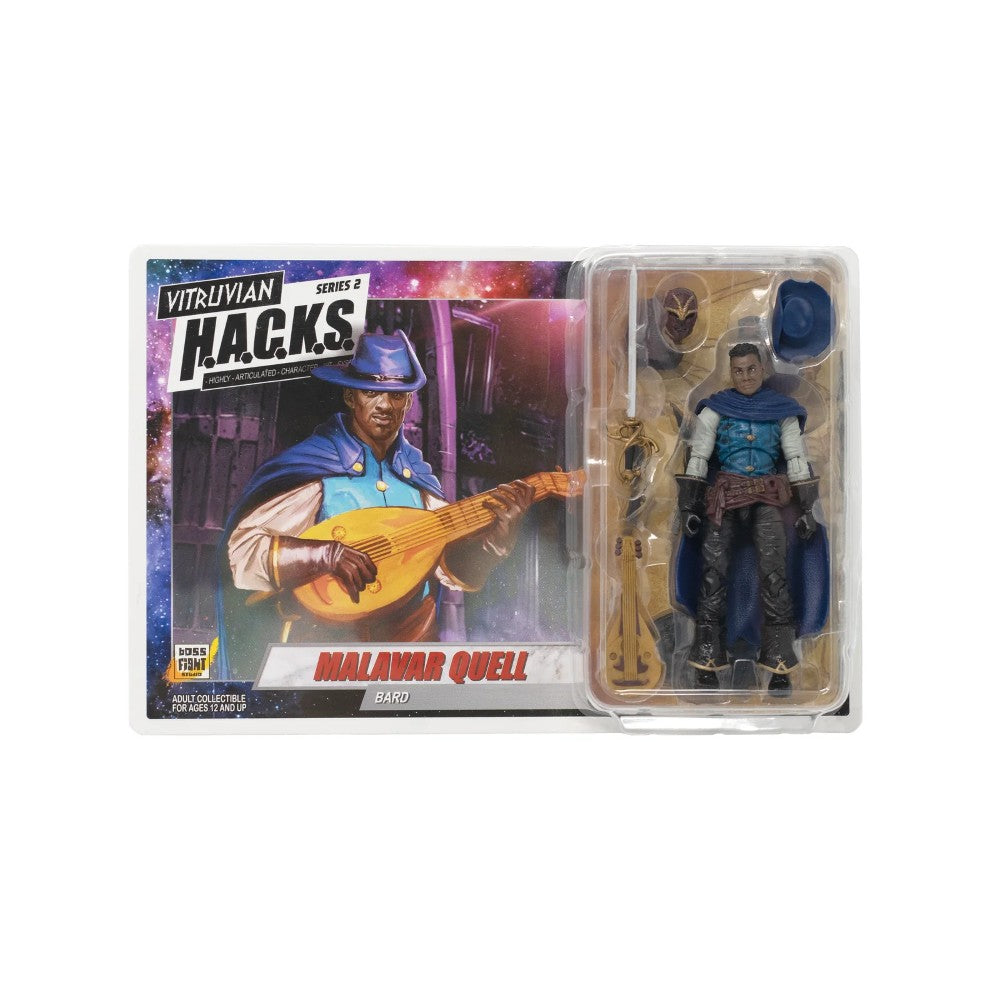 Malavar Quell the Bard -Vitruvian H.A.C.K.S. 1:18 Scale Action Figure by Boss Fight Studio Llc in original packaging with accessories