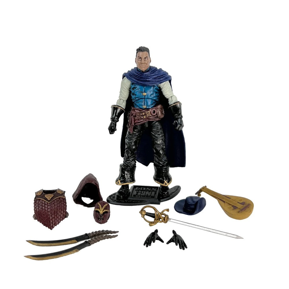 Malavar Quell the Bard -Vitruvian H.A.C.K.S. 1:18 Scale Action Figure by Boss Fight Studio Llc with cape, weapons, and accessories.