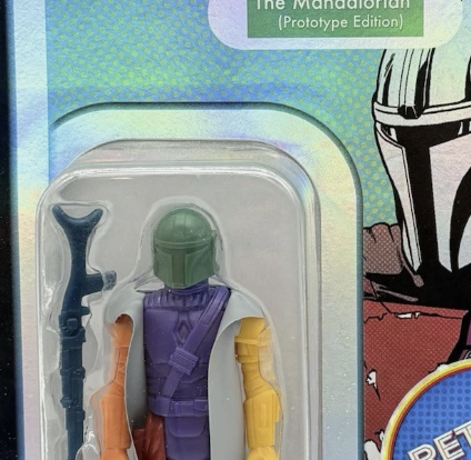 Go Figment Star Wars Retro Collection Prototype Edition Mandalorian action figure with unique multicolor design in blister card packaging