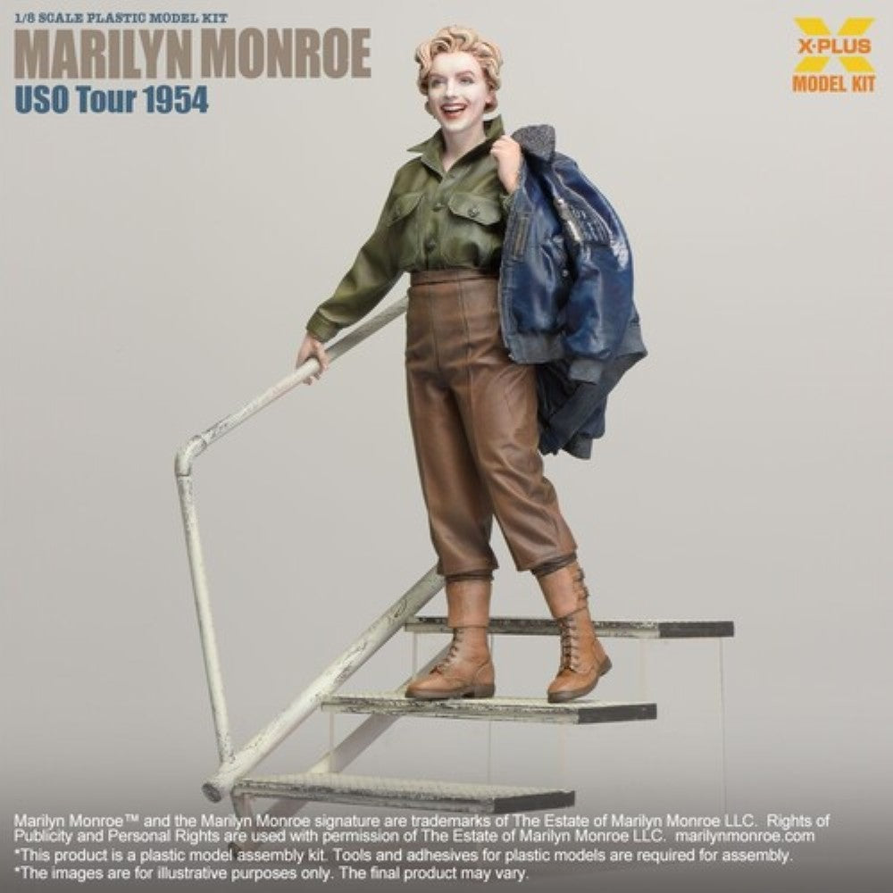 Marilyn Monroe USO Tour 1954 1/8 Scale Model Kit X-Plus collectible figure with military outfit and jacket.