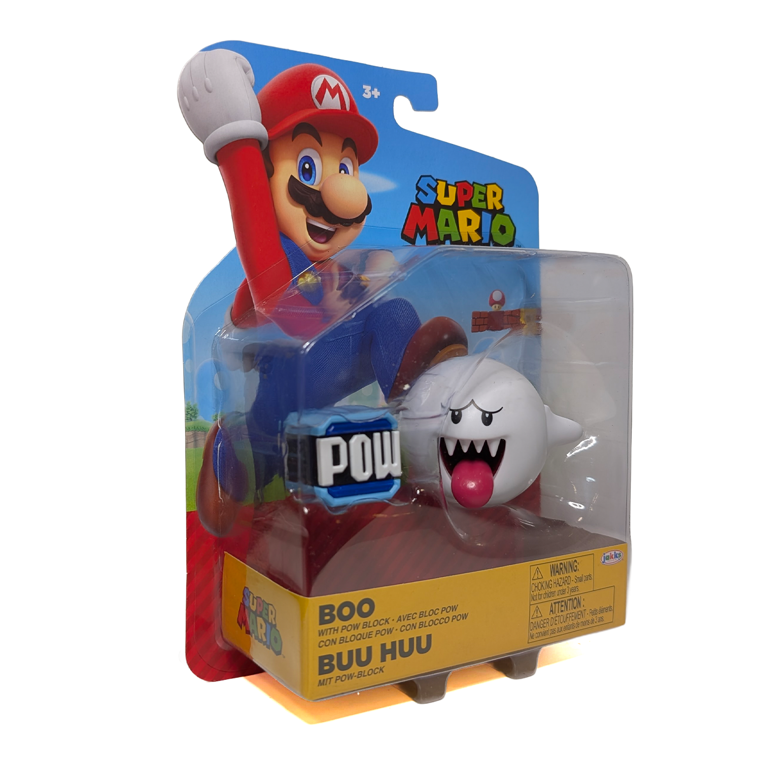 Super Mario 4-inch Boo with Pow Block Action Figure - Wave 48 (2025) by Jakks Pacific in retail packaging