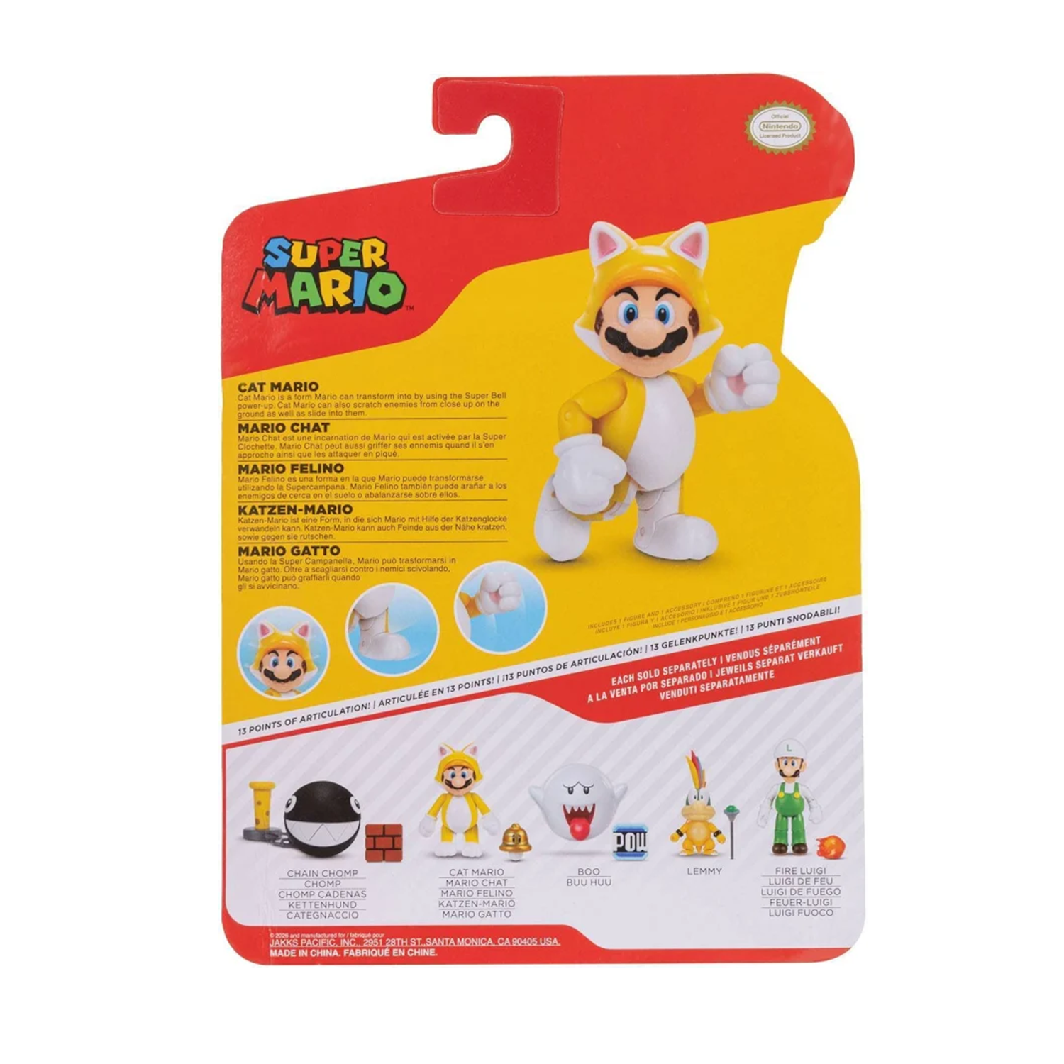 Super Mario 4-inch Cat Mario with Super Bell Action Figure - Wave 48 (2025) by Jakks Pacific with articulated joints and accessories