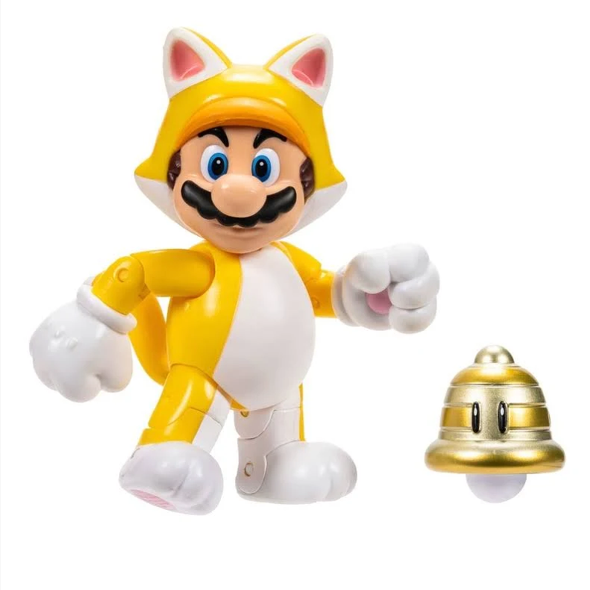 Super Mario 4-inch Cat Mario with Super Bell Action Figure - Wave 48 (2025) by Jakks Pacific with golden bell accessory