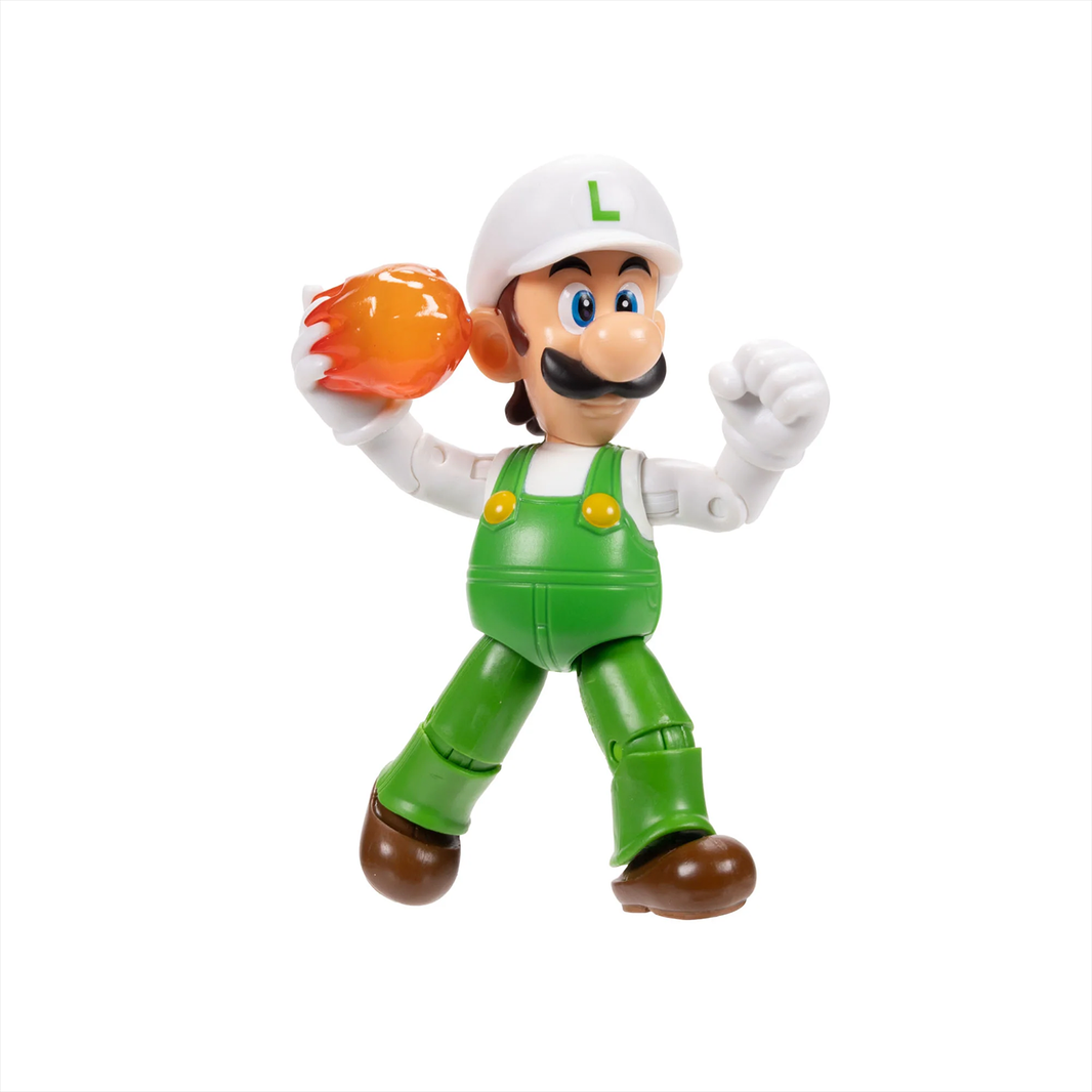 Super Mario 4-inch Fire Luigi with Fireball Action Figure - Wave 48 (2025) by Jakks Pacific in green outfit with fiery projectile