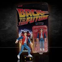 Super7 Back To The Future Marty McFly 1955 ReAction+ figure with skateboard and original packaging display
