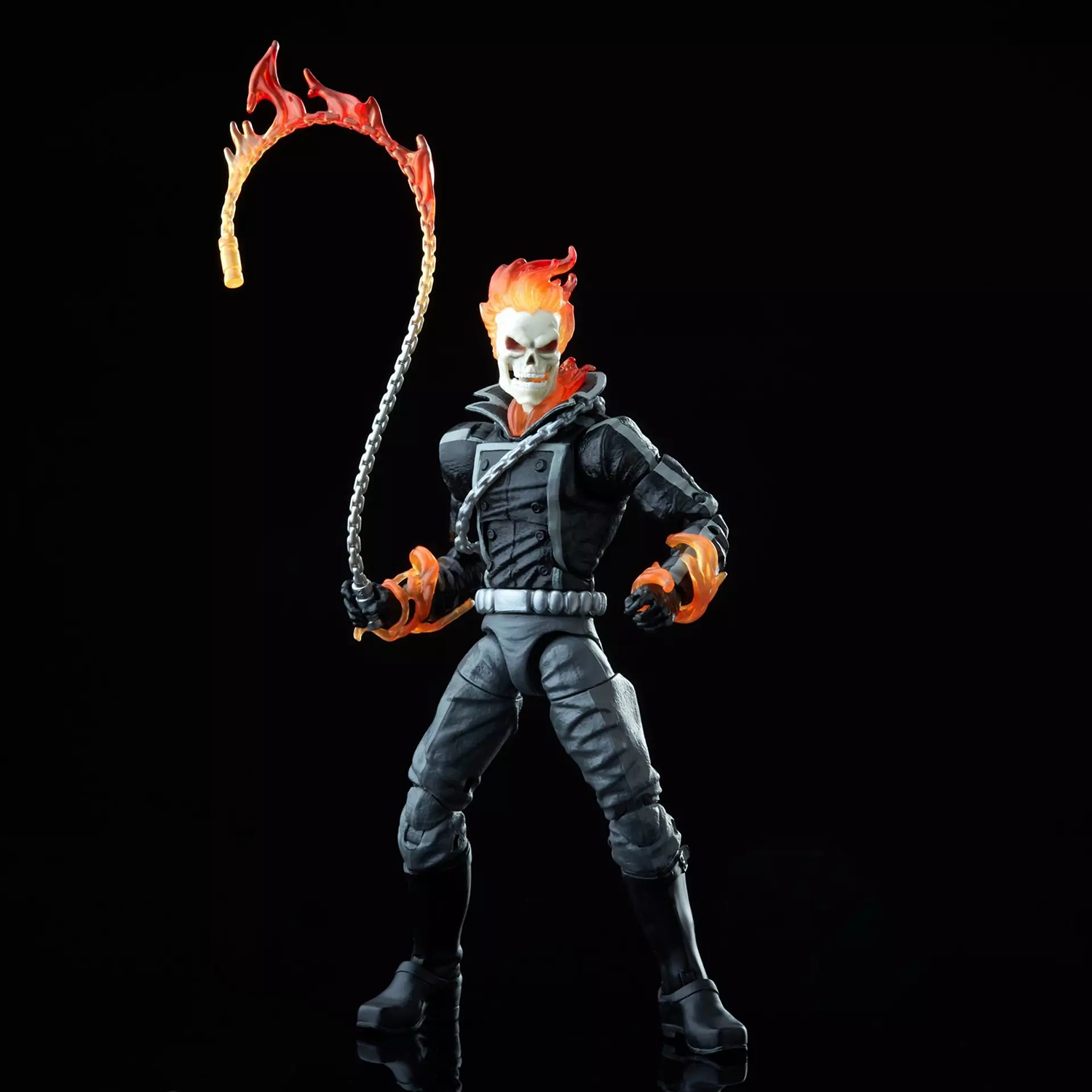 Ghost Rider 1:12 Scale 6" Marvel Legends Retro Cardback Action Figure by Hasbro with fiery skull and chain accessory new in box