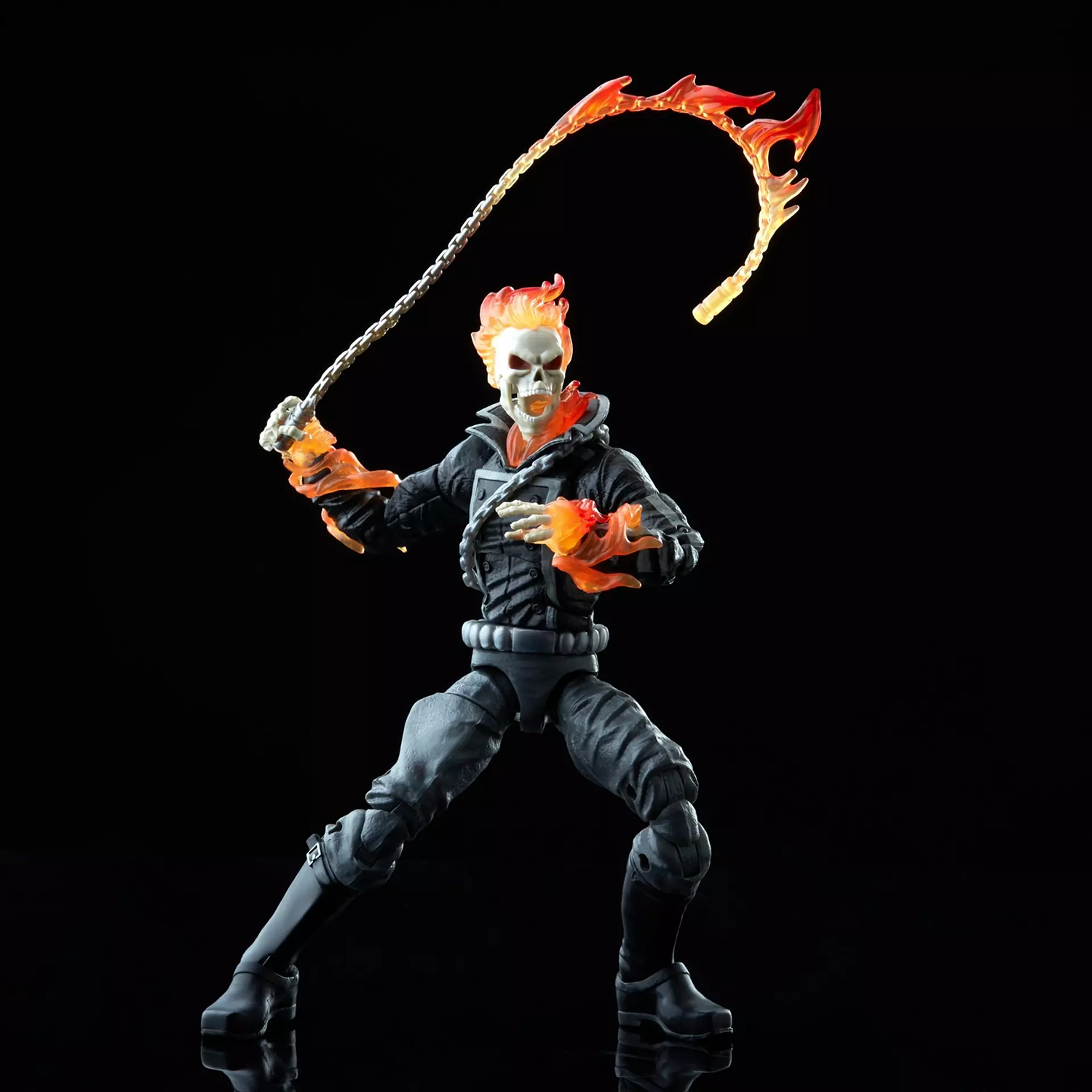 Ghost Rider 1:12 Scale 6" Marvel Legends Retro Cardback Action Figure by Hasbro with fiery chain and flame details new in box