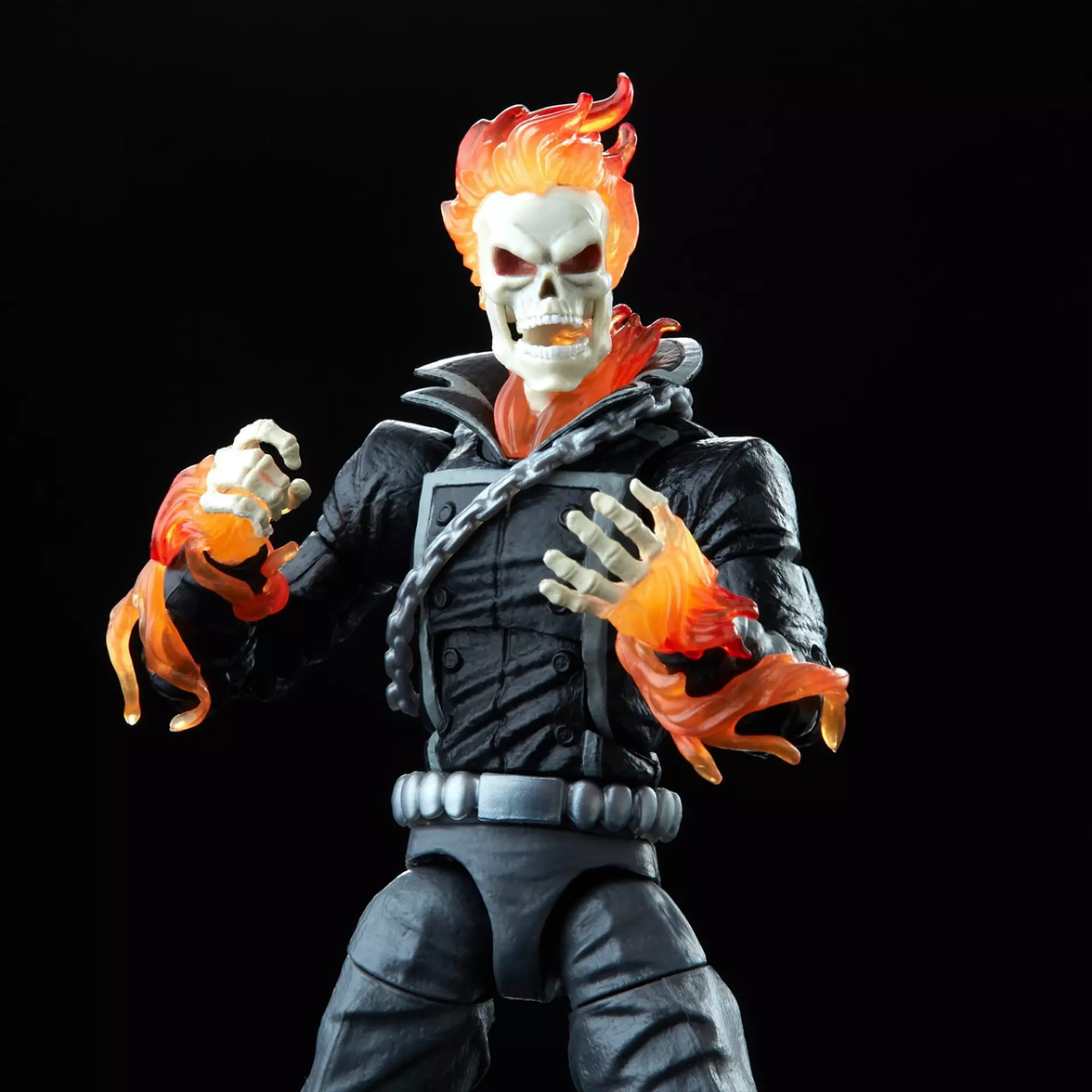 Ghost Rider 1:12 Scale 6" Marvel Legends Retro Cardback Action Figure by Hasbro with fiery translucent flames and detailed black outfit