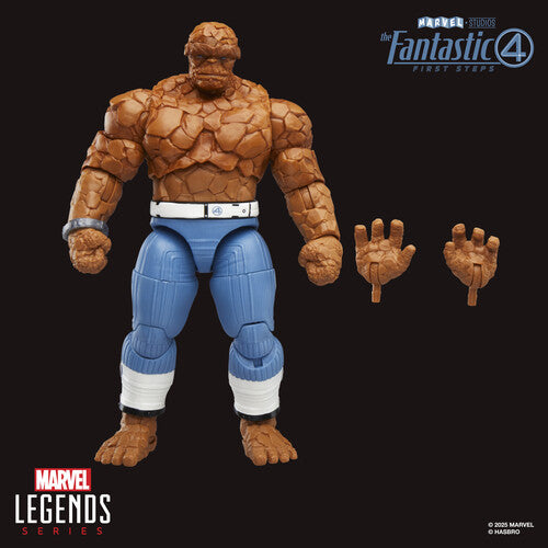 Marvel Legends 6-inch The Thing action figure with blue pants and two interchangeable hands from Fantastic Four First Steps