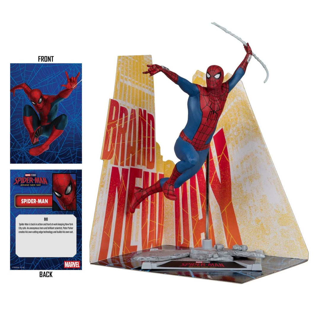Spider-Man - Brand New Day 1:10 Scale Posed Figure Scene McFarlane Toys by Hasbro with web backdrop