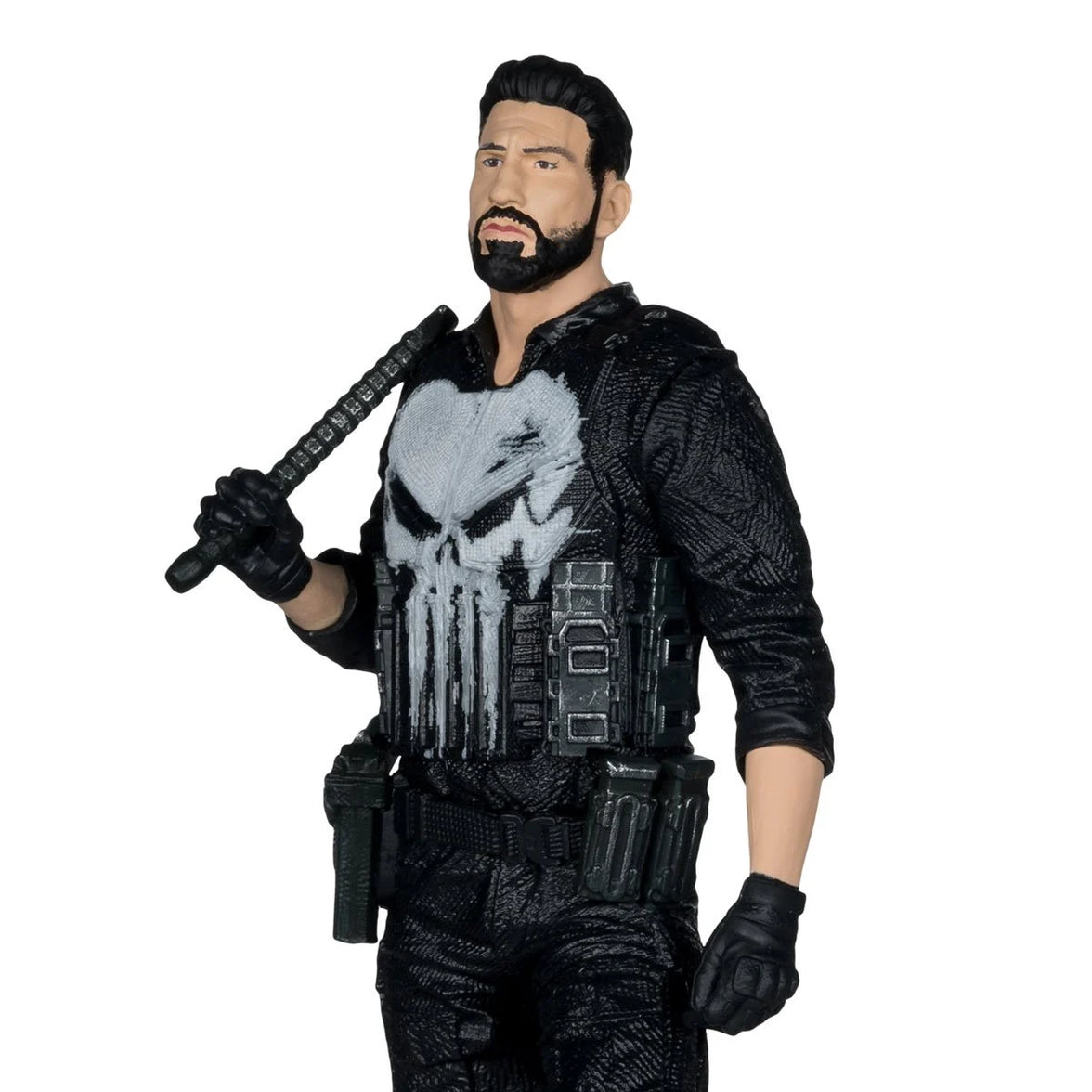 The Punisher - Marvel Studios 1:10 Scale Posed Figure Scene McFarlane Toys by Hasbro holding a baton in black outfit
