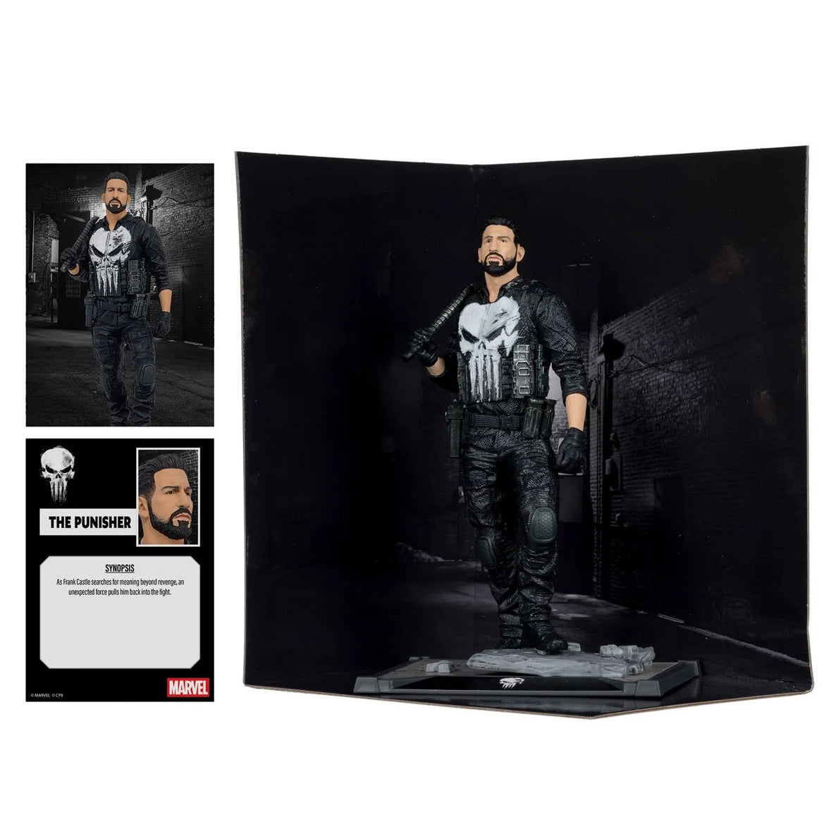 The Punisher - Marvel Studios 1:10 Scale Posed Figure Scene McFarlane Toys by Hasbro in detailed action pose with weapon.