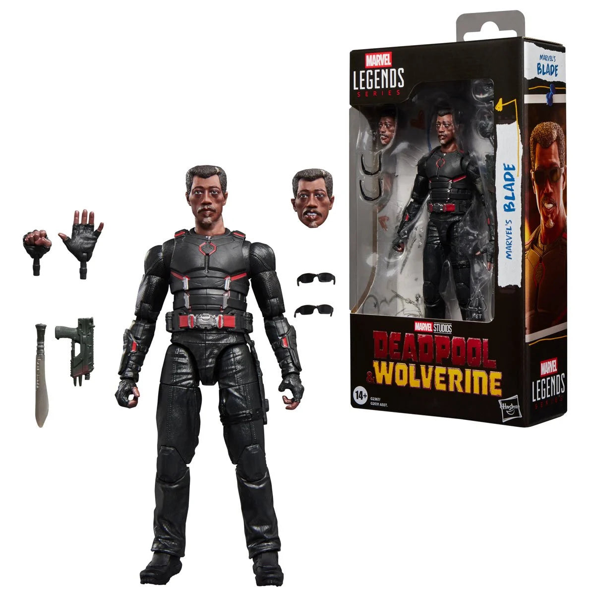 Marvel Legends Blade 6" Action Figure Deadpool Wolverine Movie Hasbro New with accessories and two interchangeable heads