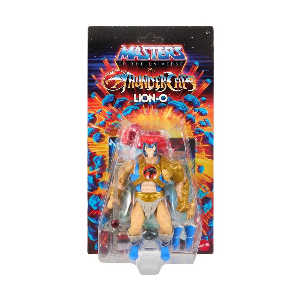 Mattel Masters of the Universe ThunderCats crossover Lion-O action figure in original blister pack with accessories on white background
