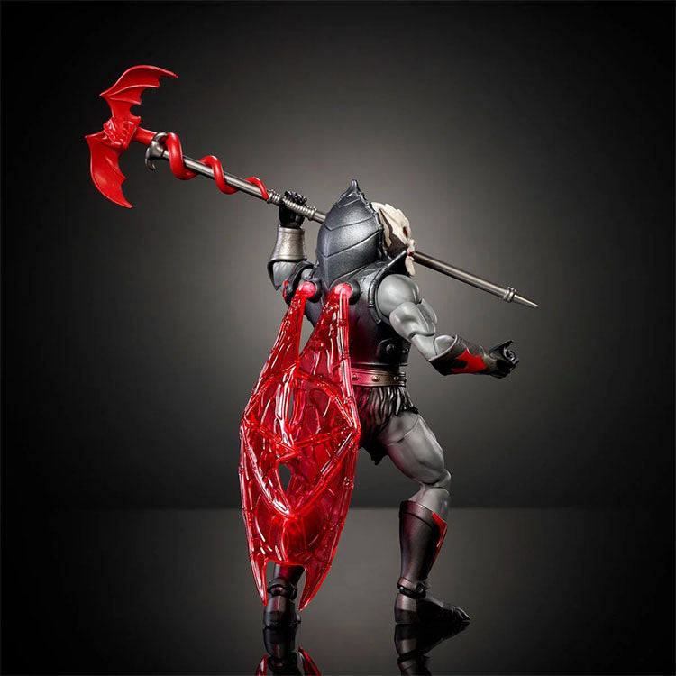 Hordak Masters of the Universe action figure by Mattel with red wing armor and weapon on dark background