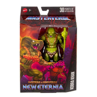 Mattel Masters of the Universe New Eternia Kobra Khan action figure in window box packaging with accessories