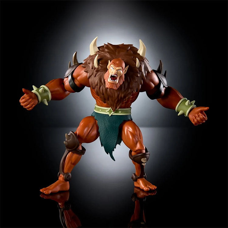 Beast-Man Masters of the Universe Origins deluxe action figure by Mattel posed with arms out on black background