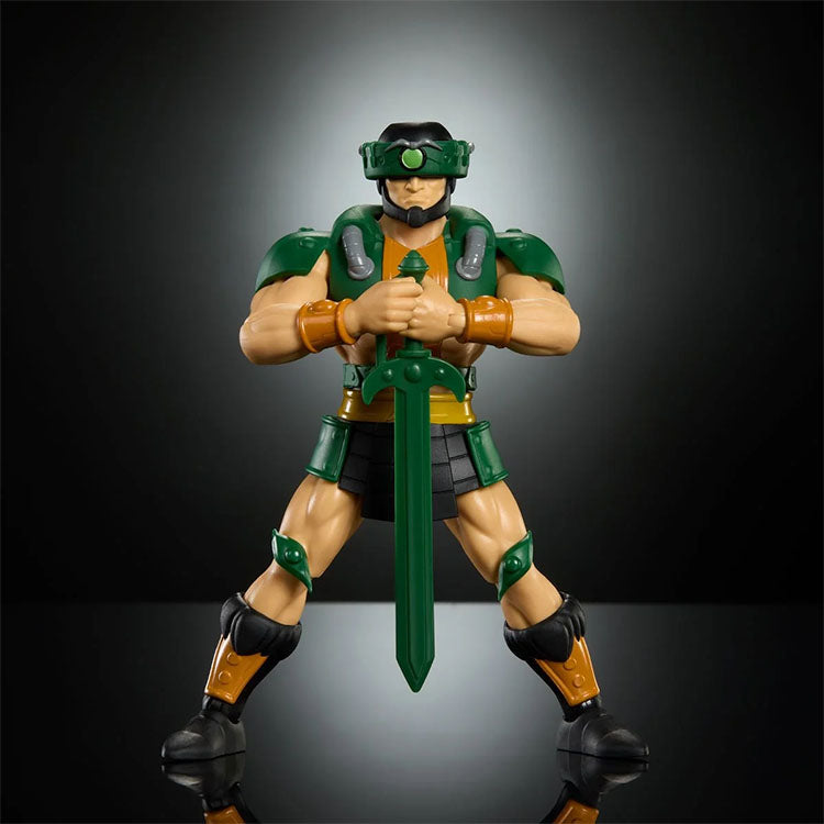 Mattel Tri-Klops Masters of the Universe Origins 6-inch action figure holding green sword on black gradient background