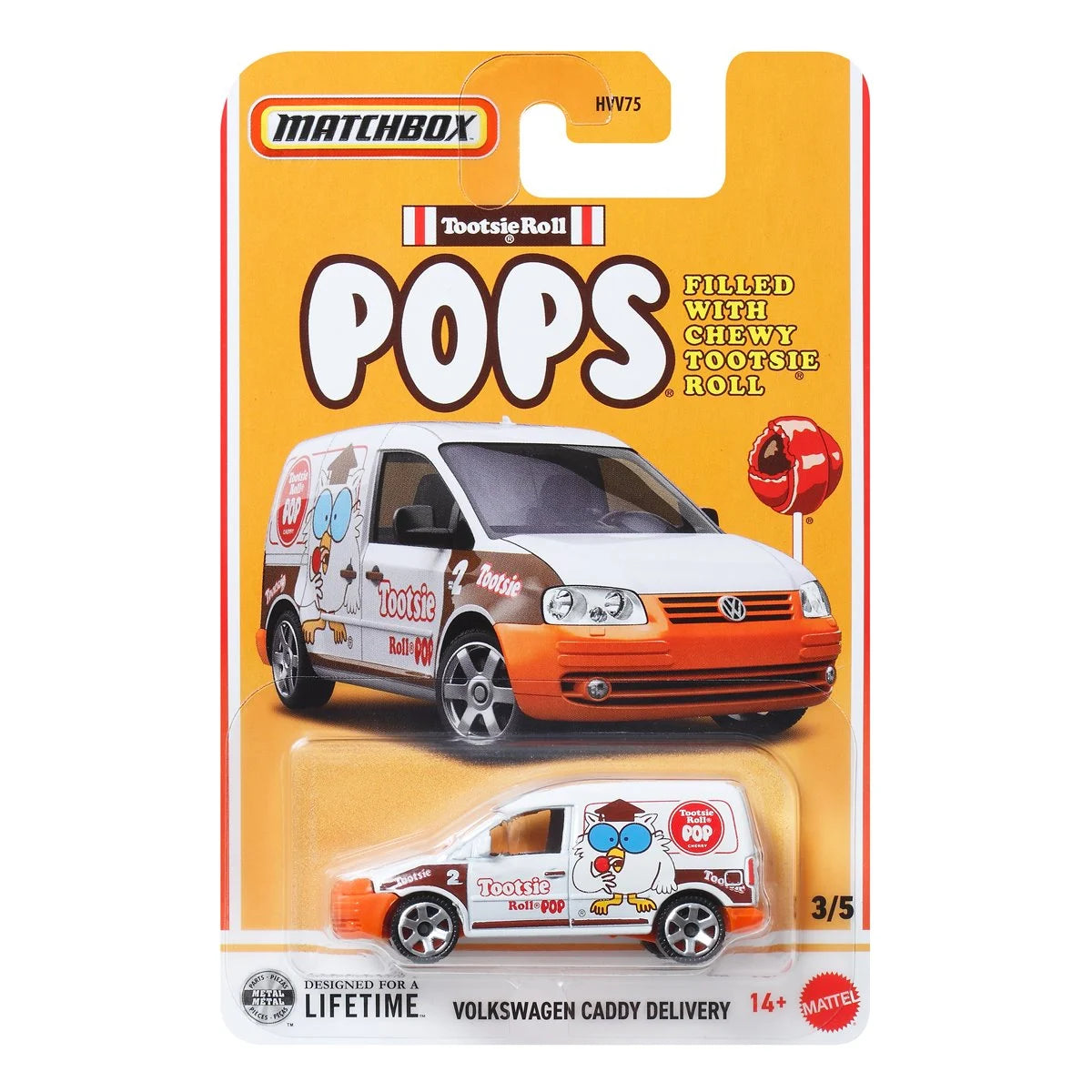 Mattel Matchbox die-cast Volkswagen Caddy Delivery van with Tootsie Roll Pops candy design in packaging