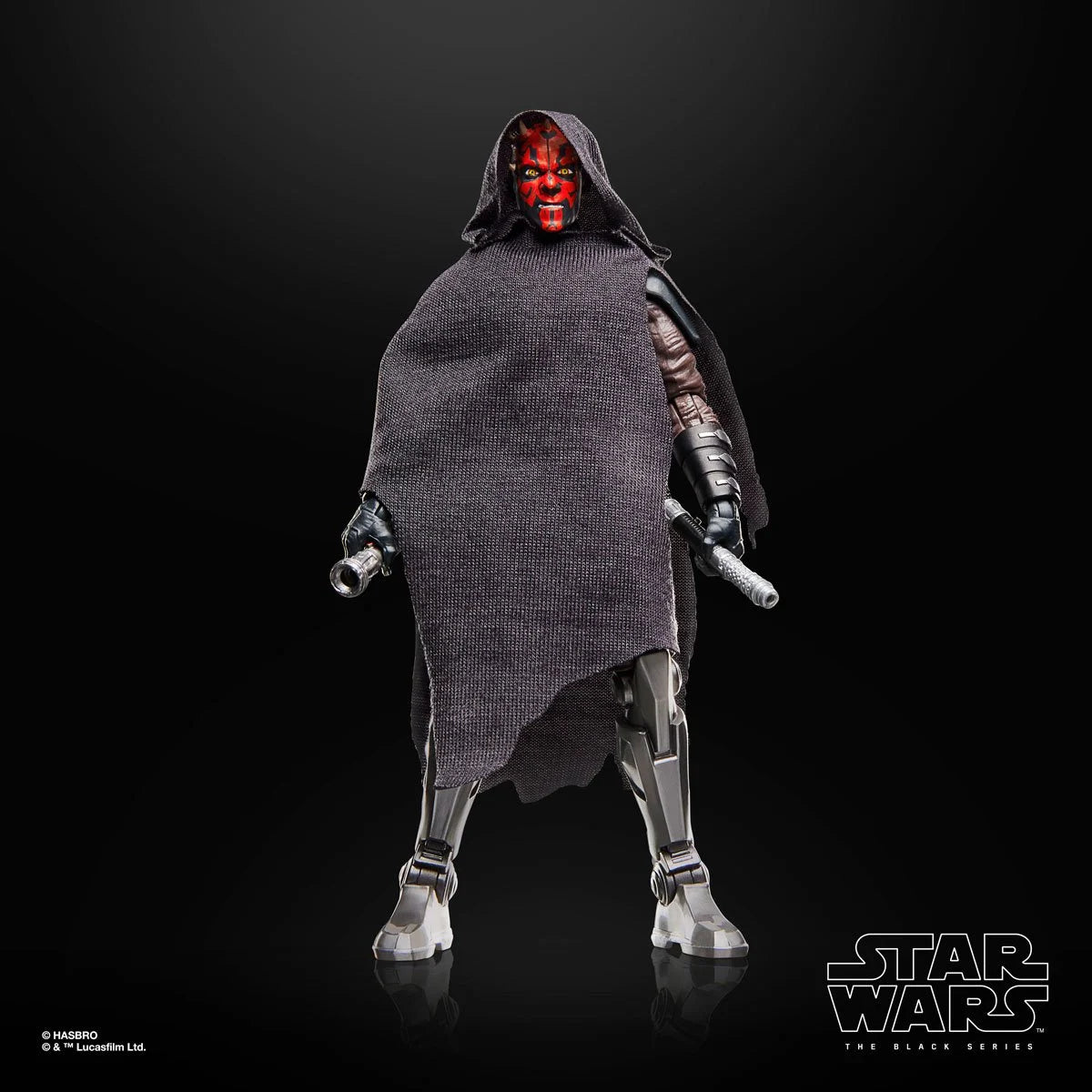 Darth Maul Star Wars 1:12 Scale 6 Inch The Black Series "Maul" Action Figure by Hasbro in cloaked pose with double blades