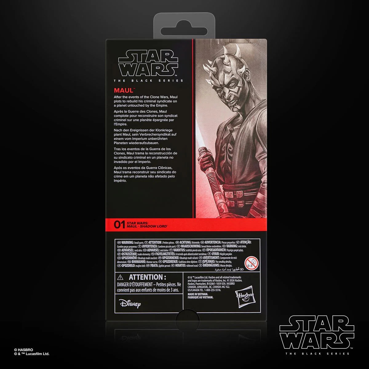 Darth Maul Star Wars 1:12 Scale 6 Inch The Black Series "Maul" Action Figure back packaging by Hasbro.