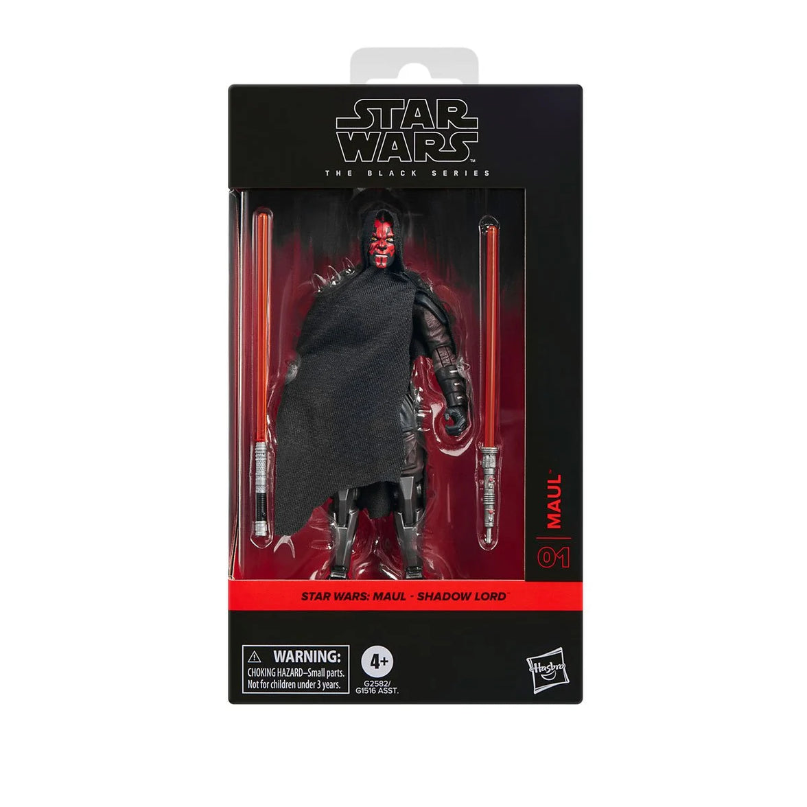 Darth Maul Star Wars 1:12 Scale 6 Inch The Black Series "Maul" Action Figure by Hasbro in packaging with two red lightsabers