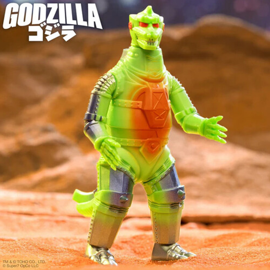 Mechagodzilla Vintage 50th Anniversary Toho ReAction Figure Super7 3.75 Inch green and orange collectible new in box