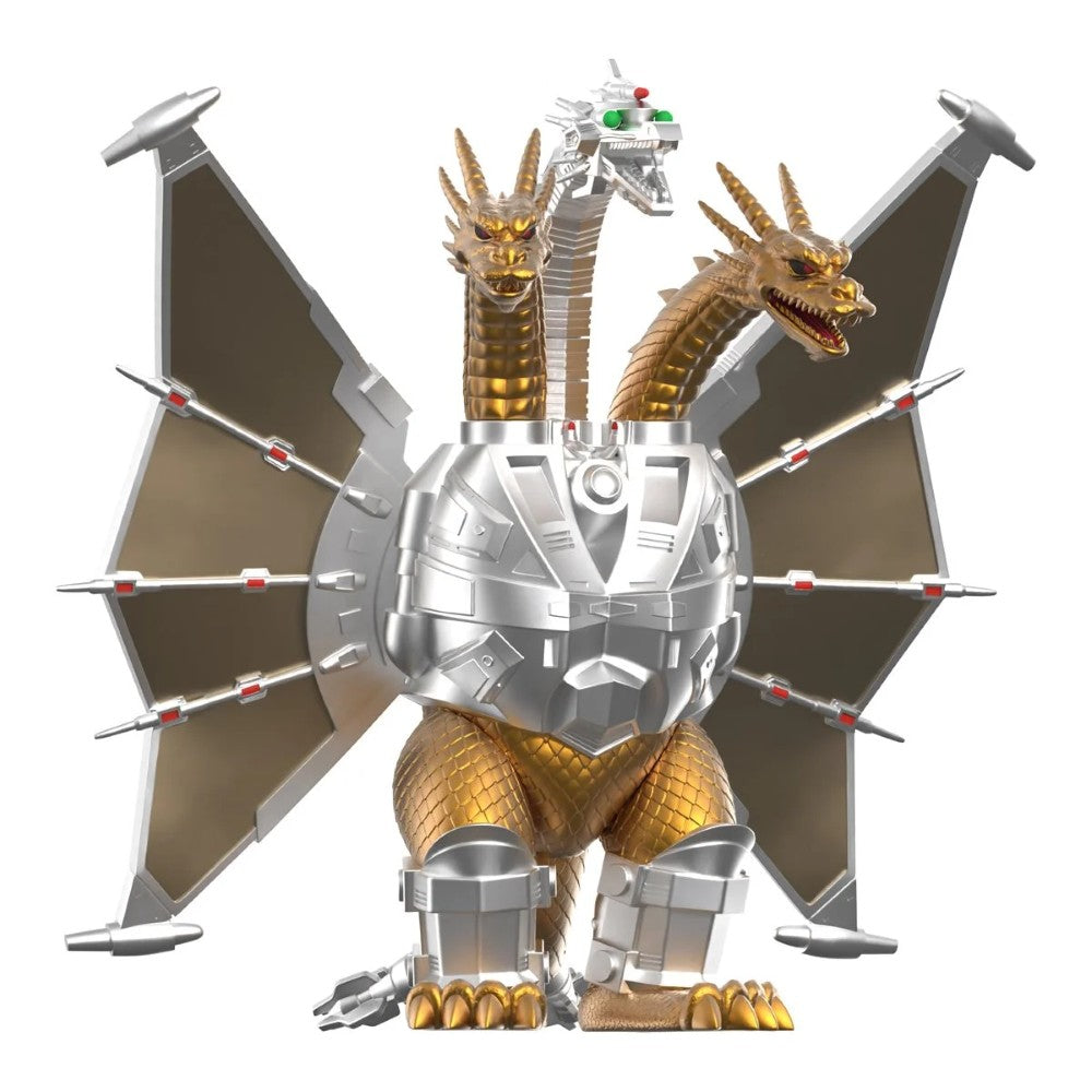 Mecha King Ghidorah 3 3/4-Inch ReAction Figure Super7 Godzilla Toho Collectible Figure new in box with metallic gold and silver details