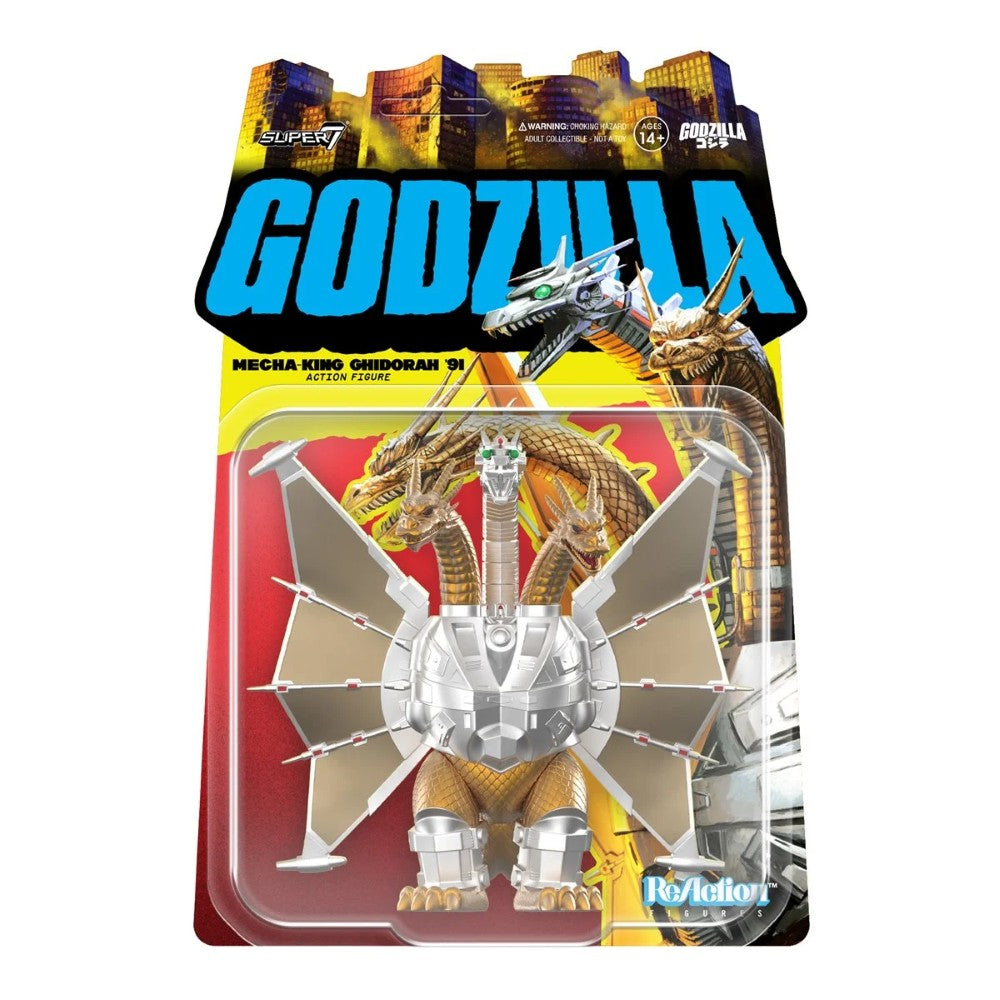 Mecha King Ghidorah 3 3/4-Inch ReAction Figure Super7 Godzilla Toho Collectible Figure new in box with metallic wings and robotic details