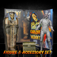NECA Universal Monsters Ultimate Mummy 7" Figure & Accessory Pack Combo - New with detailed wrapped figure and sarcophagus box display