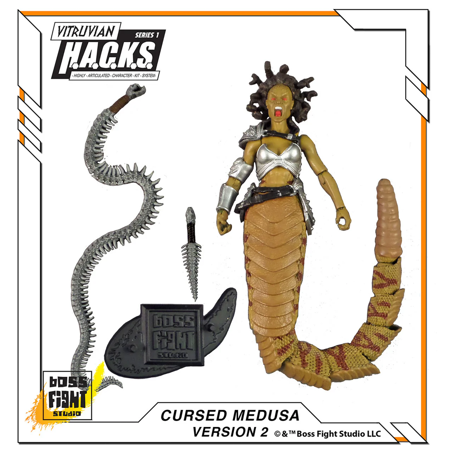 Cursed Medusa Assassin from Below -Vitruvian H.A.C.K.S. 1:18 Scale Action Figure by Boss Fight Studio Llc with weapons and tail accessory.