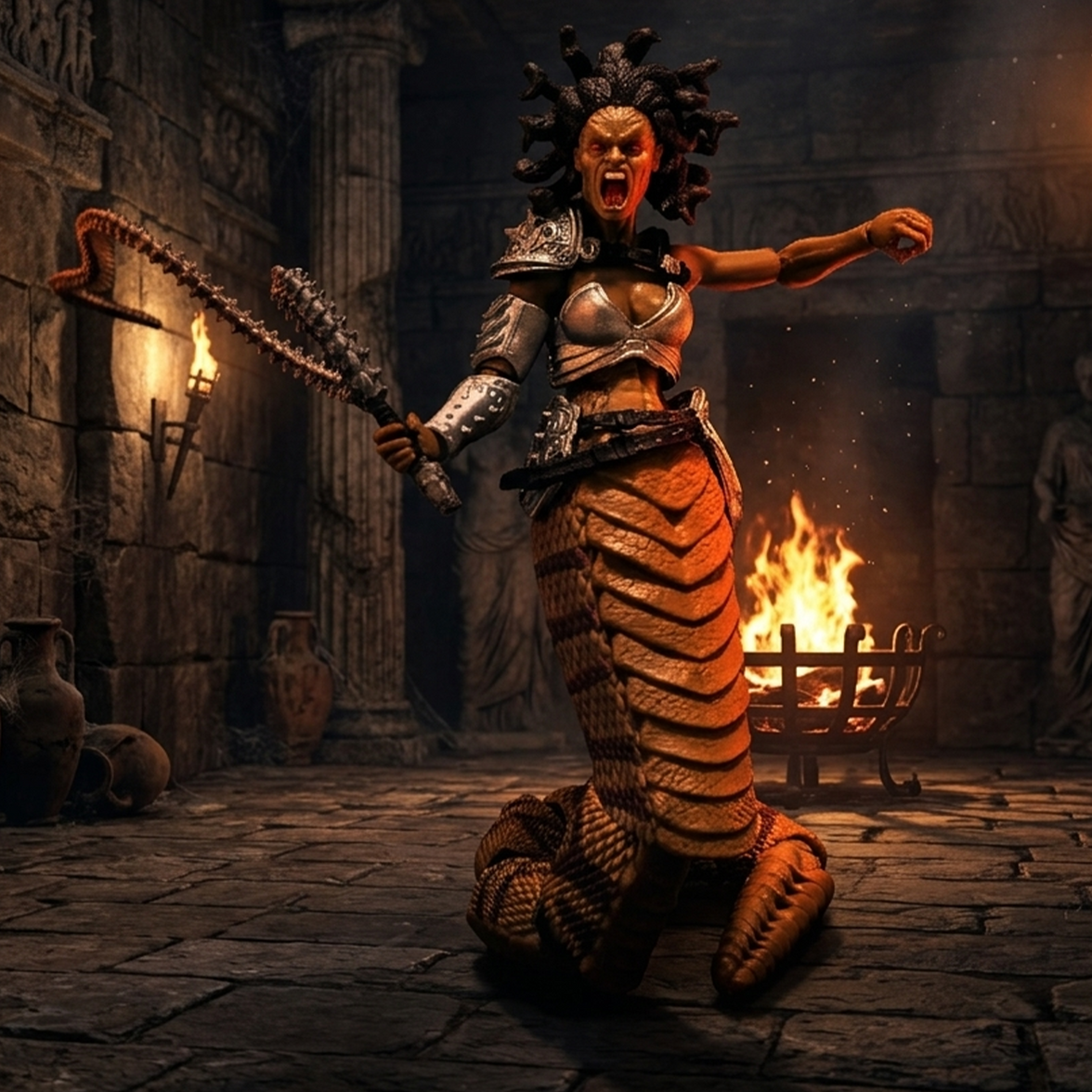 Cursed Medusa Assassin from Below -Vitruvian H.A.C.K.S. 1:18 Scale Action Figure by Boss Fight Studio Llc in dynamic battle pose