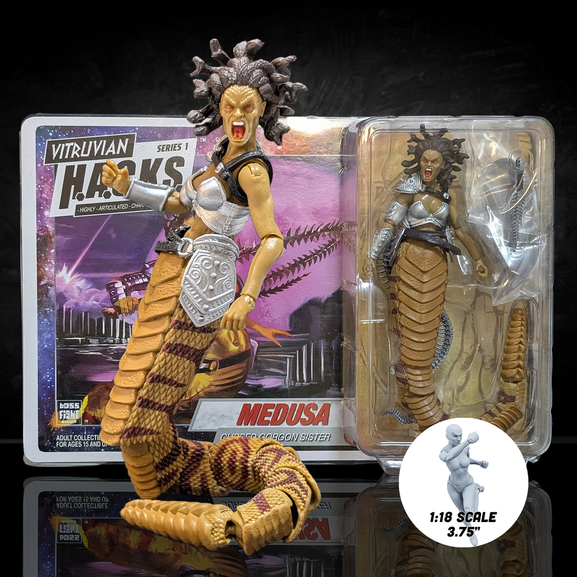 Cursed Medusa Assassin from Below -Vitruvian H.A.C.K.S. 1:18 Scale Action Figure by Boss Fight Studio Llc with detailed serpent tail and armor