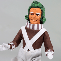 Mego 8-inch retro stylized figure with green hair, brown shirt, striped collar, and white overalls in collectible style