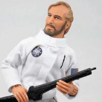 Taylor Planet of the Apes Retro Style Articulated Mego Action Figure 8 inch holding a black weapon with white outfit by Mego